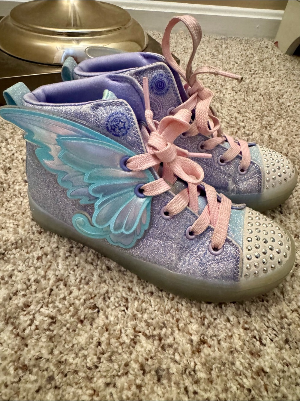 Skechers High-Top Sneakers with Pink Laces and Blue Wing Accent Size 1